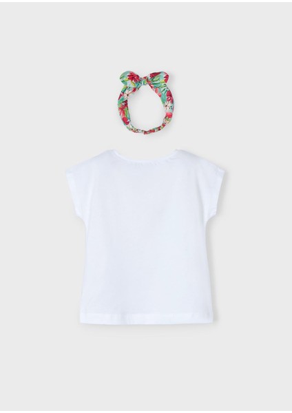Kız Çocuk Baskılı Kafa Bandlı Tişörtü 3009 Beyaz fiyatları