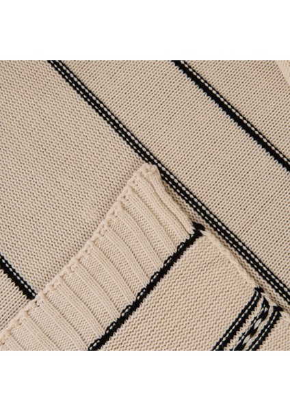 Soft Çizgili Triko Koltuk Şalı - Ekru - 120X160 cm modelleri