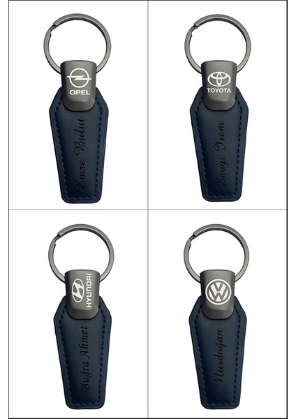 Kişiye Özel Isim ve Oto Araç Logosu Baskılı Deri Oto Anahtarlık