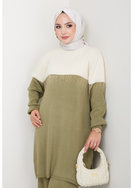 Iki Renkli Simli Triko Tunik