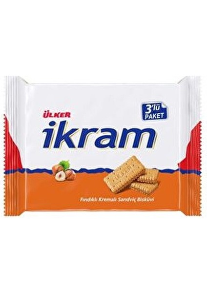 İkram Fındıklı Krema Dolgulu Sandviç Bisküvi 3x84 gr Yerli Üretim