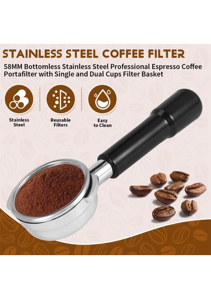 58MM Dipsiz Paslanmaz Çelik Profesyonel Espresso Kahve Portafiltresi Tek ve Çift Bardak Filtre Sepeti (Yurt Dışından) fırsatları