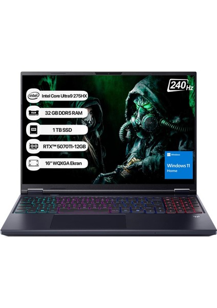 Predator Helios Neo 16 NH.QX2EY.002 Core Ultra 9 275HX 32GB 1tb SSD RTX5070Ti-170W 16" Wqxga 240Hz W11H Taşınabilir Bilgisayar