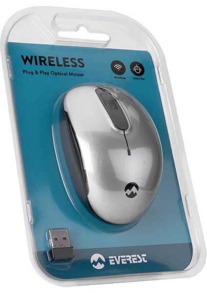 SMW-666 Gümüş USB 2.4 GHZ Optik Kablosuz Mouse 1500Dpı
