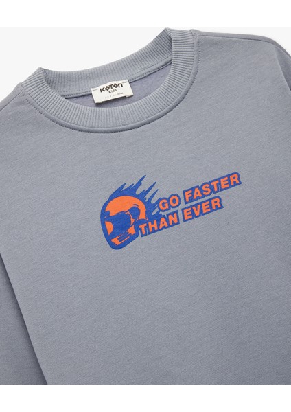 Pamuklu Uzun Kollu Bisiklet Yaka Baskılı Sweatshirt modelleri