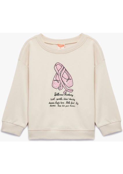 Uzun Kollu Bisiklet Yaka Pamuklu Baskılı Sweatshirt