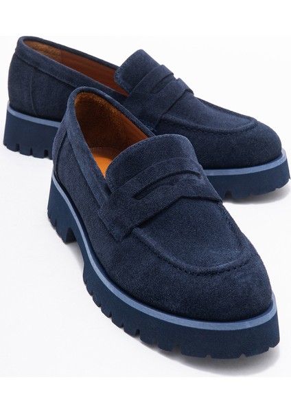 Vıonel Lacivert Süet Hakiki Deri Kadın Loafer Ayakkabı