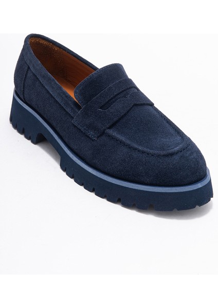 Vıonel Lacivert Süet Hakiki Deri Kadın Loafer Ayakkabı modelleri