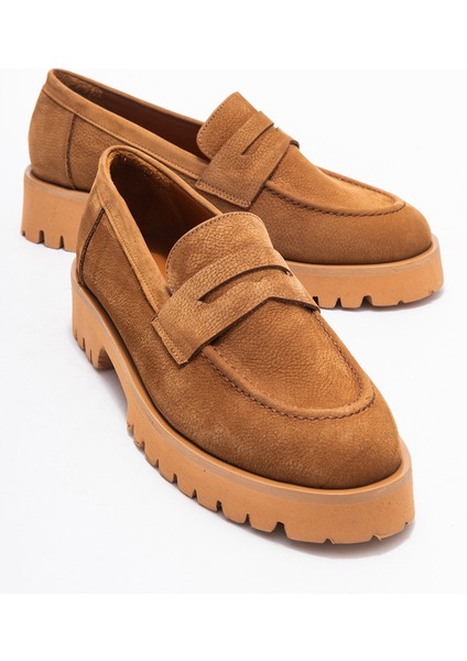 Vıonel Taba Nubuk Hakiki Deri Kadın Loafer Ayakkabı