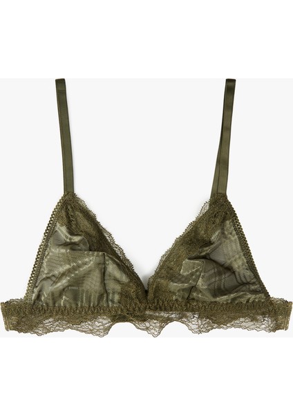 Rahat Kalıp Balensiz Dolgusuz Ekose Desenli Dantel Detaylı Üçgen Sütyen