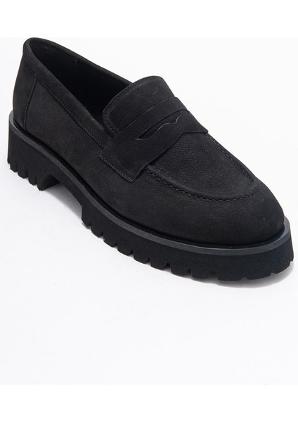 Vıonel Siyah Nubuk Hakiki Deri Kadın Loafer Ayakkabı modelleri
