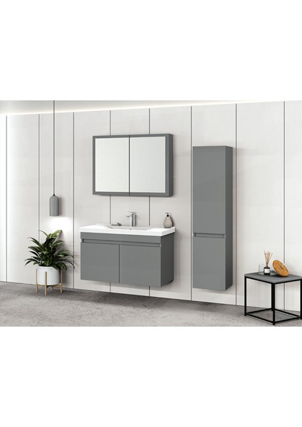 Biani Dikili Matte Grey(Gri) Banyo Boy Dolabı modelleri