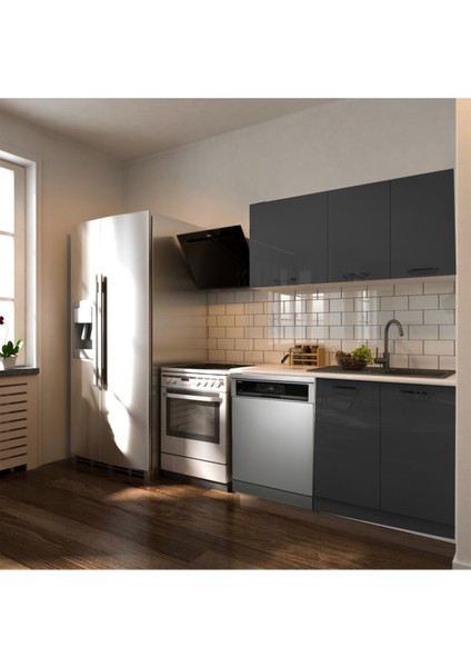 Hima Hazır Mutfak Dolabı – 140 Cm- Parlak--Beyaz Laminat Tezgah Dahil-Bulaşık Makinesi Yeri Mevcut