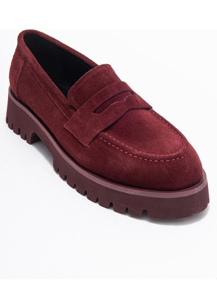 Vıonel Bordo Süet Hakiki Deri Kadın Loafer Ayakkabı modelleri