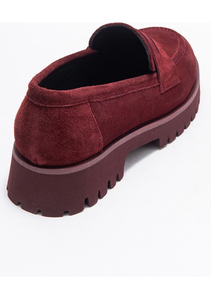 Vıonel Bordo Süet Hakiki Deri Kadın Loafer Ayakkabı indirimleri