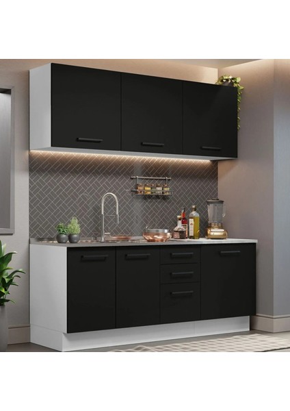 Apollo Hazır Mutfak Dolabı-Çok Amaçlı Dolap 180 cm ve Beyaz Laminat Tezgah Dahil