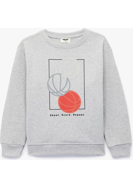 Basketbol Baskılı Uzun Kollu Bisiklet Yaka Sweatshirt