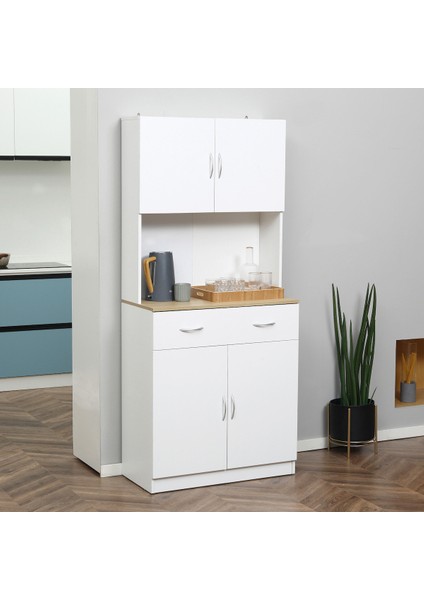 Harmonia Çok Amaçlı Dolap-Mikrodalga-Erzak-Airfryer-Mutfak-Kiler Dolabı-Kahve Köşesi-Beyaz-80 cm
