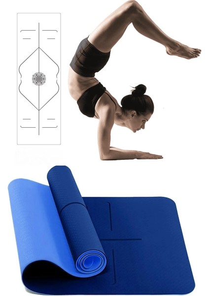 Hizalamalı 8mm Tpe Yoga Matı Pilates Minderi Kaymaz 8 mm Plates Mat Minder Egzersiz Spor Aleti