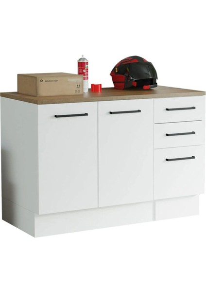 Atlantikçam Tezgahlı Prag Mutfak Alt Modül 3 Çekmeceli -2 KAPAKLI-120 cm Beyaz-Tezgah Dahil fiyatları