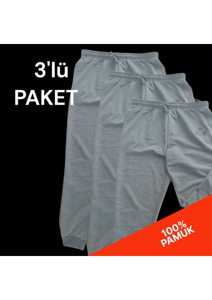 3lü Paket Eşofman Altı %100 Pamuklu Kumaş, Lastikli ve Bağcıklı Bel, Yan Cepler, Lastikli Esnek Paça