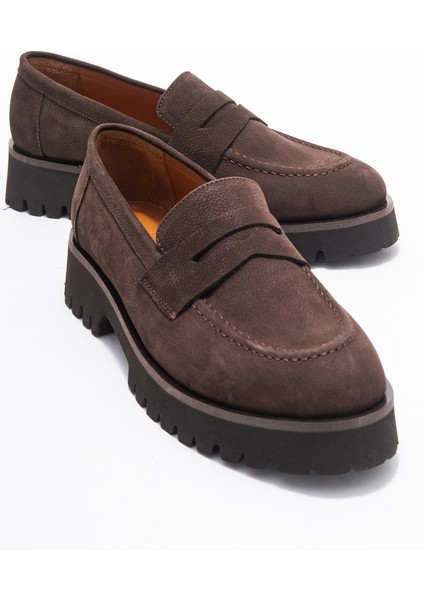 Vıonel Kahverengi Nubuk Hakiki Deri Kadın Loafer Ayakkabı