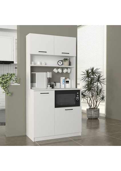 Lexa Çok Amaçlı Dolap-Mikrodalga-Erzak-Airfryer-Mutfak-Kiler Dolabı-Kahve Köşesi-Beyaz-90 cm