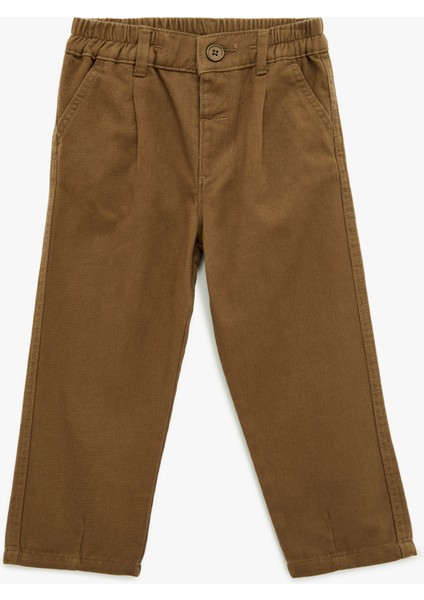 Beli Lastikli Düğmeli Pamuklu Havuç Kesim Pantolon