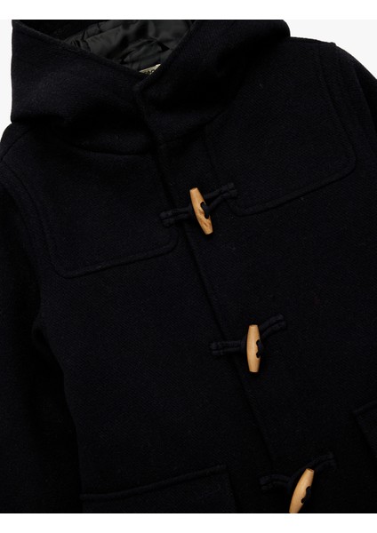 Kapşonlu Düğmeli Uzun Kollu Yün Karışımlı Kaban modelleri