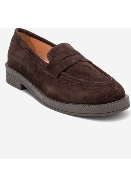 Pline Kahverengi Süet Hakiki Deri Kadın Loafer Ayakkabı modelleri