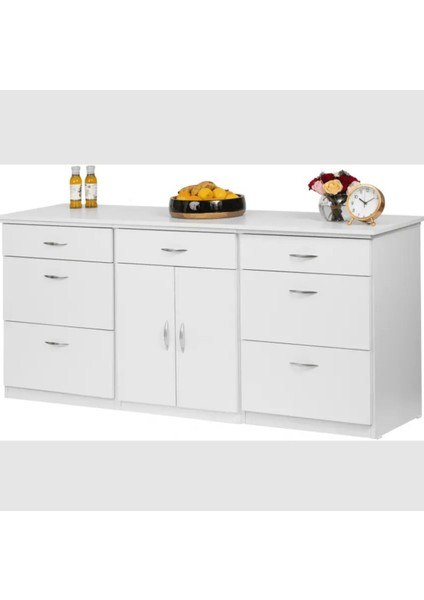 Zei Mutfak Çekmeceli Alt Modül 180 cm Beyaz- Tezgah Dahil-Çok Amaçlı Dolap-Kahve Köşesi-Mat