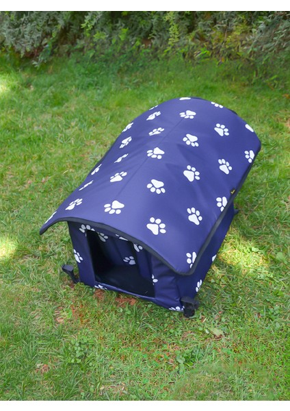 Pati Desenli Lacivert Kedi Evi Isı ve Yağmur Korumalı