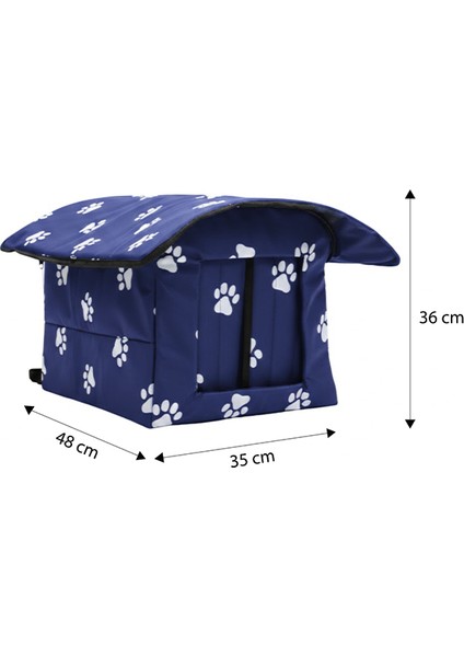 Pati Desenli Lacivert Kedi Evi Isı ve Yağmur Korumalı