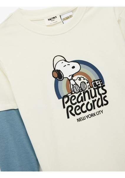 Snoopy Baskılı Uzun Kollu Bisiklet Yaka Lisanslı Tişört modelleri