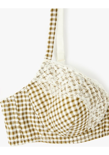 Rahat Kalıp Desteksiz Balenli Dantel Detaylı Kareli Sütyen fiyatları