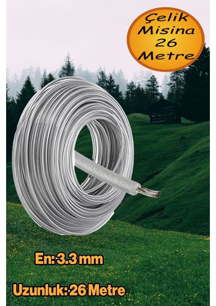 Çelik Telli Motorlu Tırpan Yan Yuvarlak Misinası 3.3 mm 26 Metre Çim Ot Biçme Teli Güçlü Profesyonel