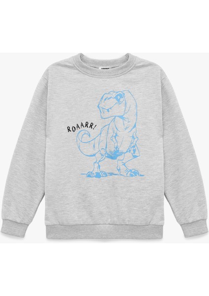 Uzun Kollu Bisiklet Yaka Dinozor Baskılı Sweatshirt