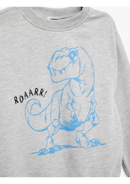 Uzun Kollu Bisiklet Yaka Dinozor Baskılı Sweatshirt modelleri
