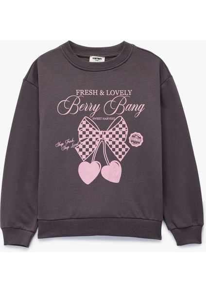 Uzun Kollu Bisiklet Yaka Baskılı Pamuklu Sweatshirt