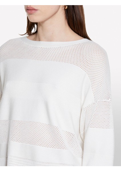 Viskoz Karışımlı Şerit Efektli Kayık Yaka Kazak Kadın Krem Kazak - 325P17Q3M1069 indirimleri