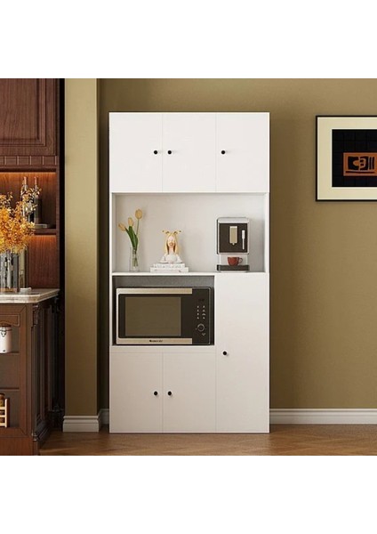 Talha Çok Amaçlı Dolap-Mikrodalga-Erzak-Airfryer-Mutfak-Kiler Dolabı-Kahve Köşesi-Beyaz-90 cm