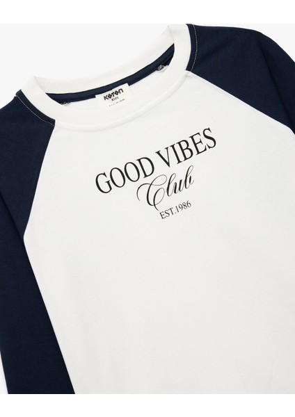 Pamuklu Bisiklet Yaka Baskılı Uzun Kollu Tişört modelleri