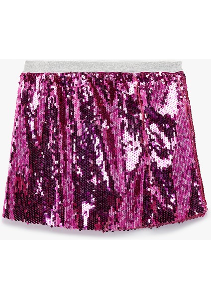 Pullu Payetli Beli Lastikli Etek