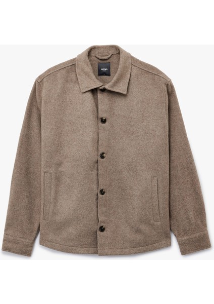 Cep Detaylı Uzun Kollu Gömlek Yaka Düğmeli Slim Fit Ceket