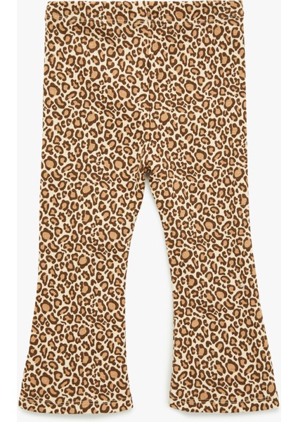 Leopar Desenli Beli Lastikli Pamuklu Ispanyol Paça Tayt fiyatları