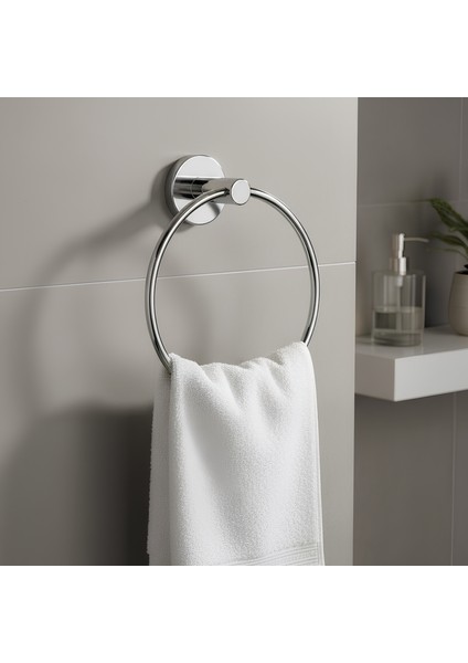 Vidalı Krom Kaplama Yuvarlak 16 cm Banyo Mutfak Lavabo Pratik Havluluk Askılığı