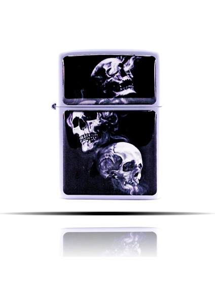 Kafatası Desenli Siyah Beyaz Benzinli Çakmak