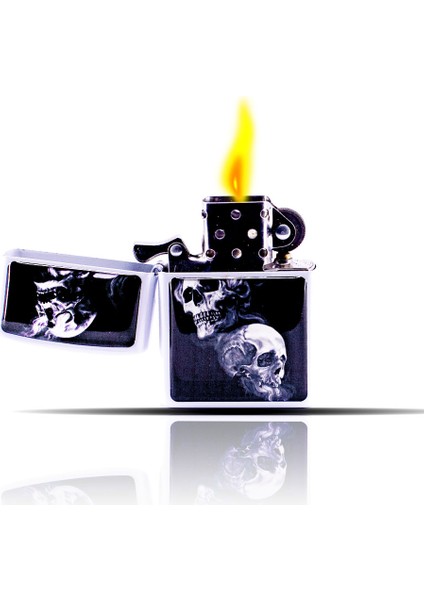 Kafatası Desenli Siyah Beyaz Benzinli Çakmak fırsatları