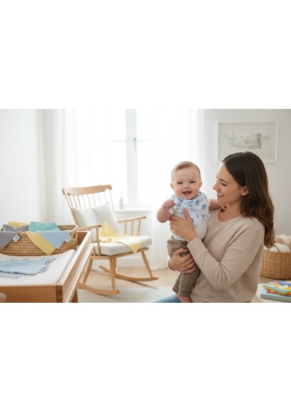 Önü Müslin Arkası Pazen Salya ve Mama Önlüğü, 10 Adet Erkek Set, Fular Önlük, %100 Pamuk, 3 Çıtçıt Ayarlı