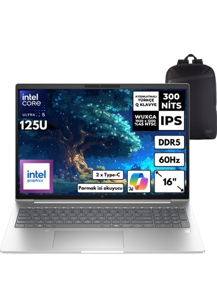 Elitebook 660 G11 Ultra 5-125U 32-Gbddr5 1 Tbssd Intel Graphics 16" Wuxga Windows 10 Home + Hmf Sırt Çantası 9C075EAHMF82